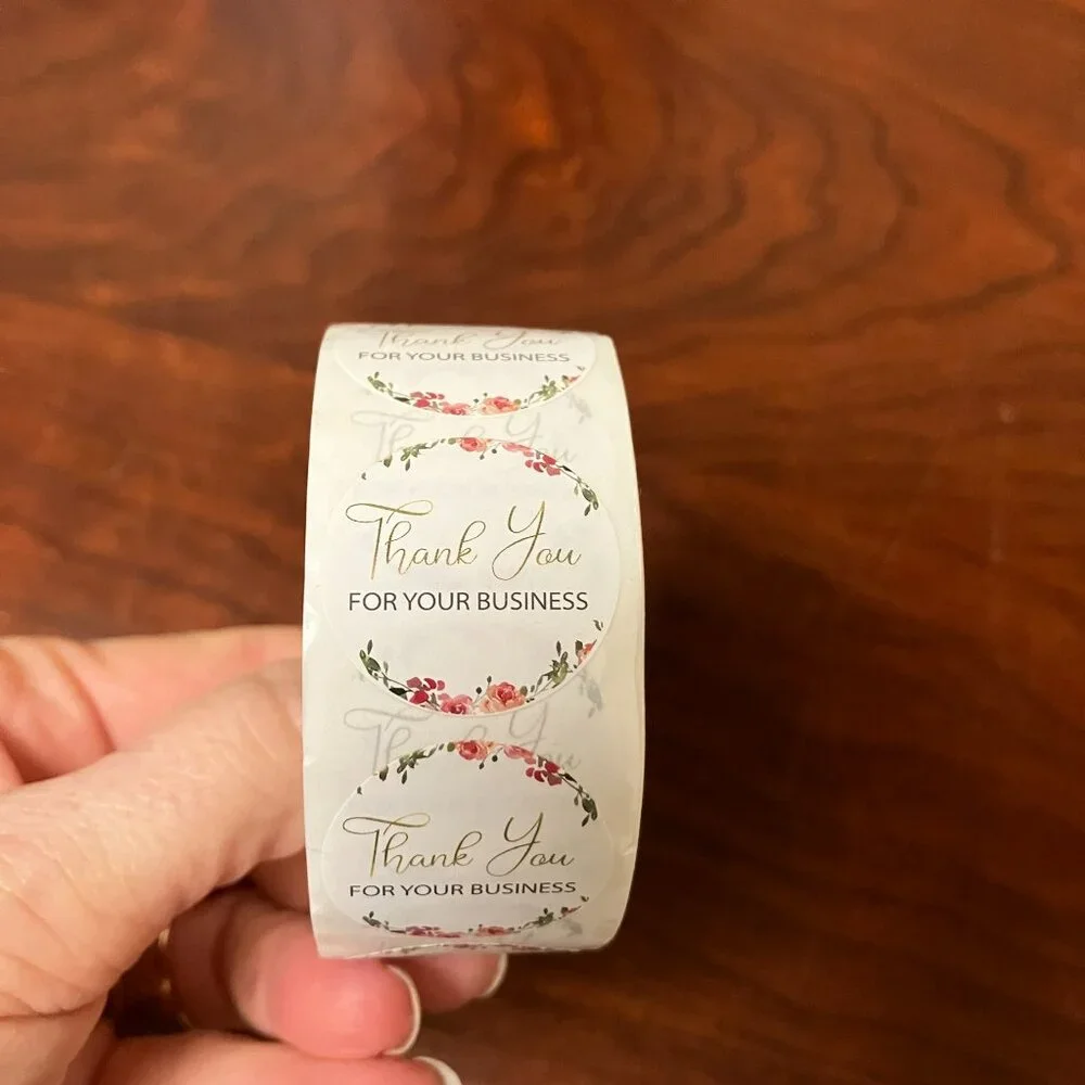 THREE Brand NEW Rolls total of 1,500 Self Adhesive Stickers Thank you